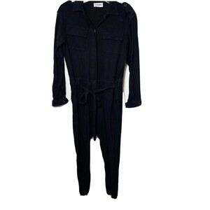 Marlowe Sirena Womens Button Down Long Sleeve Jumpsuit Black S Tie Waist Pockets